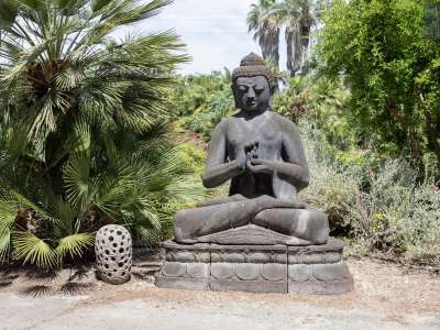 E guardandoci in giro notiamo tanti riferimenti all�Oriente: da una scultura del Buddha...
